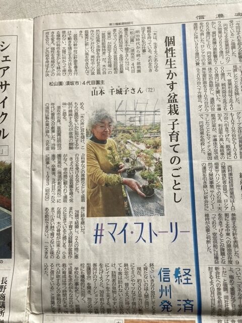信濃毎日新聞に松山園がけいさいされました